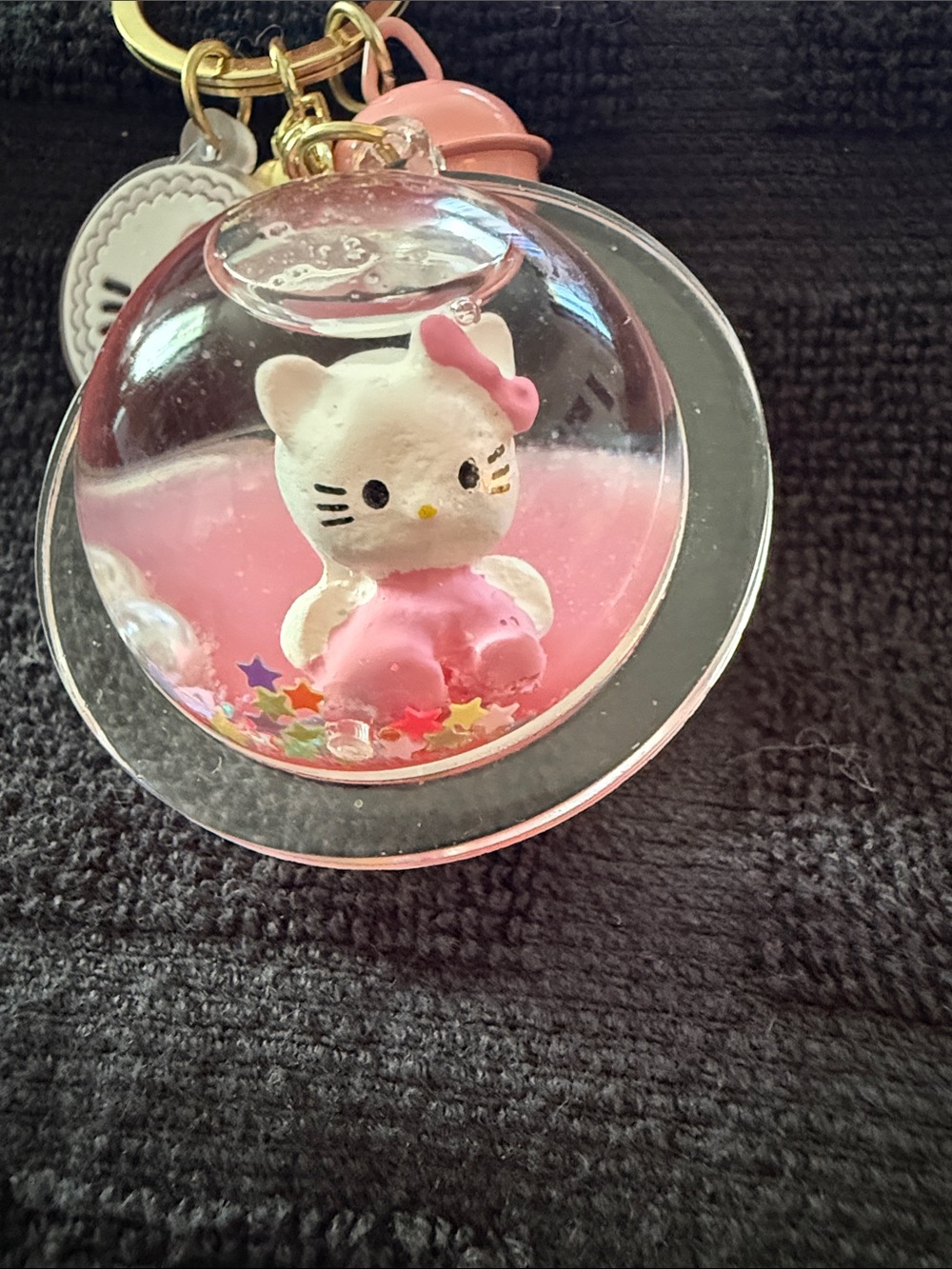 Hello Kitty Pink Pom Pom Keychain Charm with Clear Hello Kitty Pendant - Picture 2 of 5